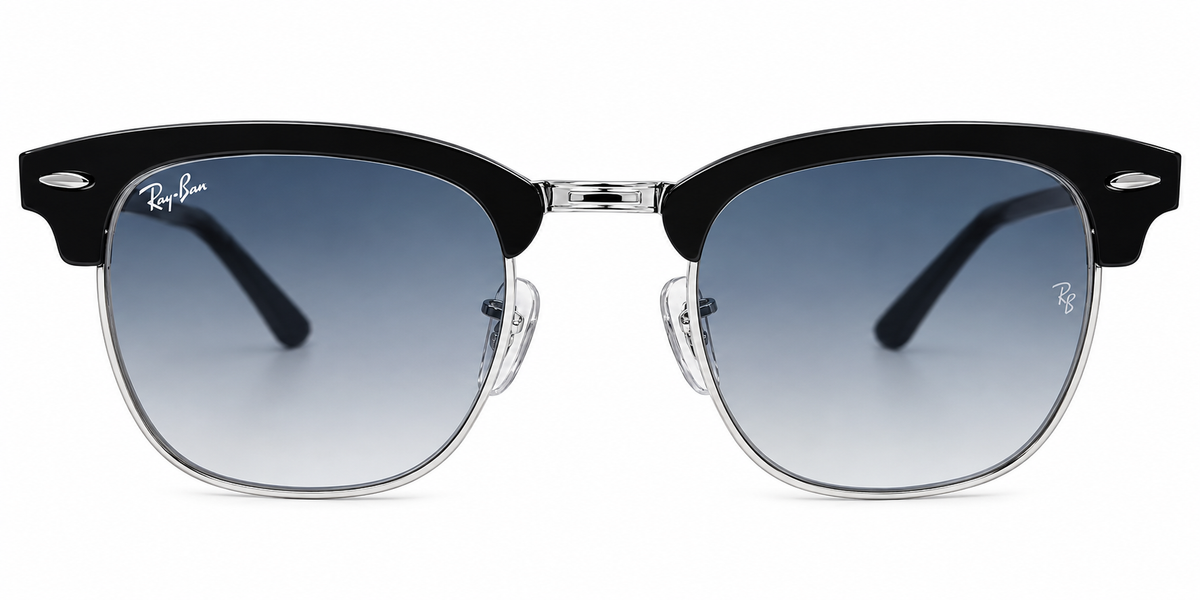 RB3716 Clubmaster Sunglasses – Black & Silver Frame