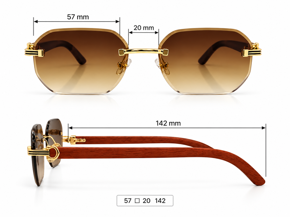 Luxury Rimless Geometric Sunglasses – Wooden Texture