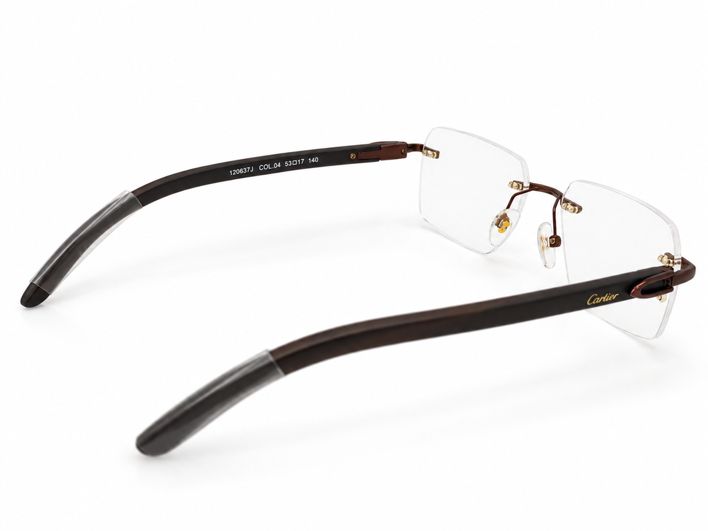 120637J Col.04 Premium Rimless Eyeglasses – Brown | Wood Temples