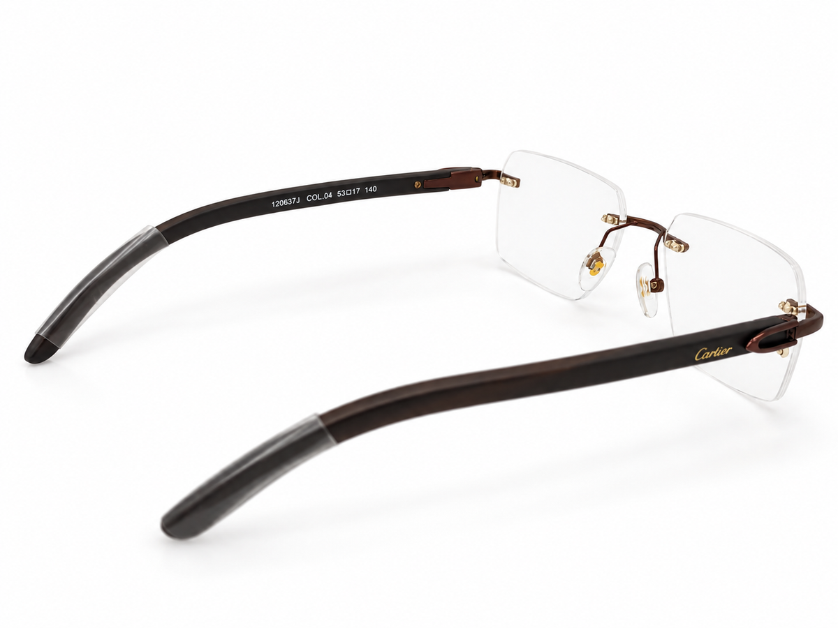 120637J Col.04 Premium Rimless Eyeglasses – Brown | Wood Temples