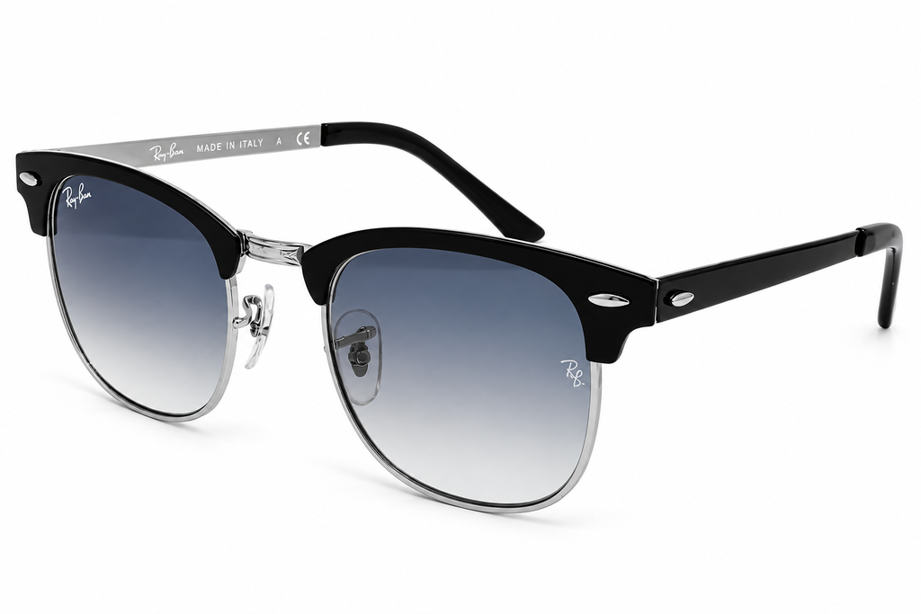 RB3716 Clubmaster Sunglasses – Black & Silver Frame