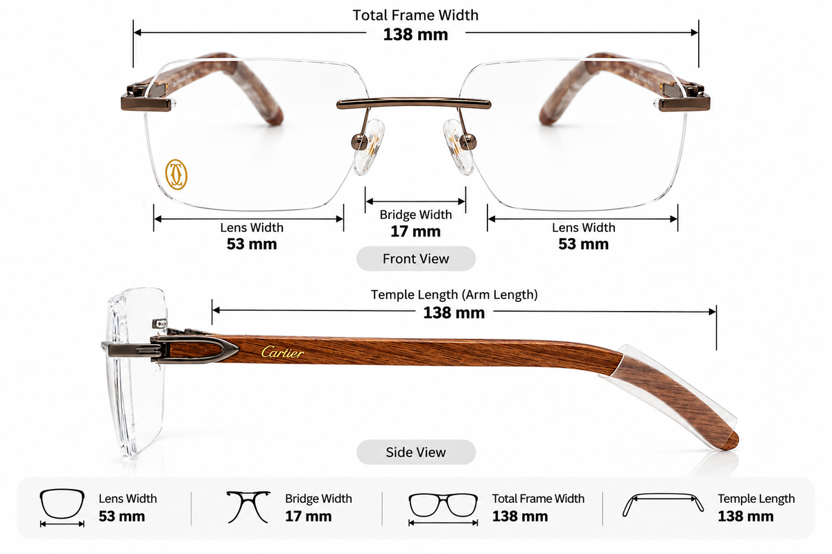 Luxury Rimless Rectangular Eyeglasses – Real Wood Temples | 120201