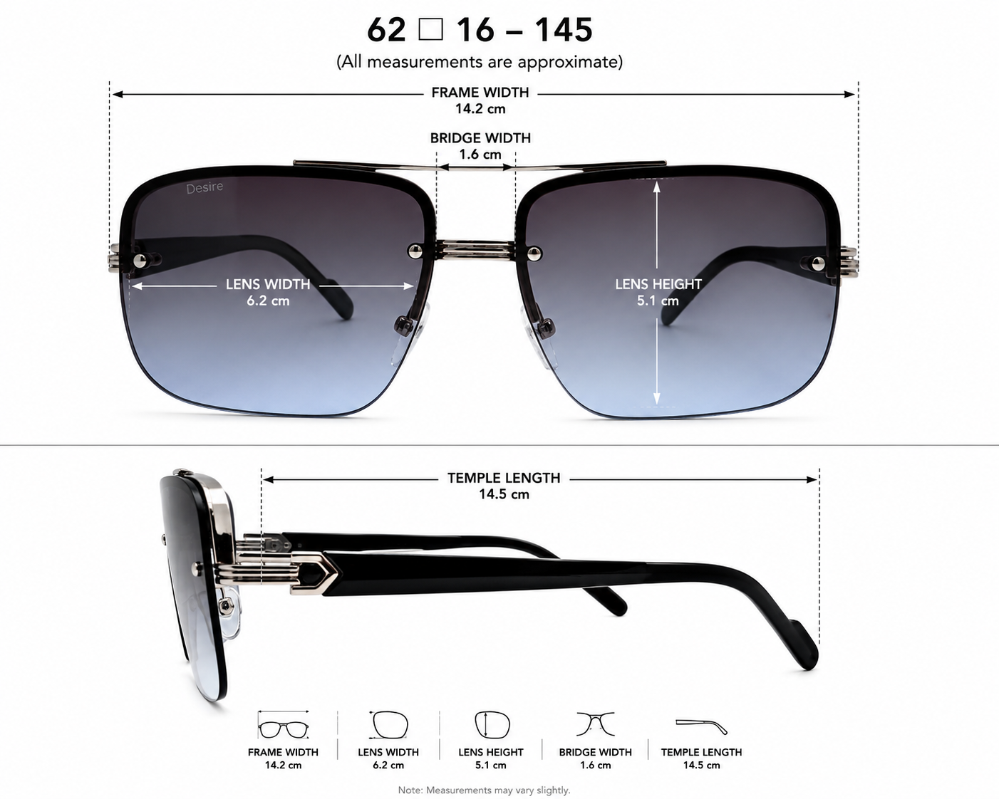 Desire Luxury Square Gradient Sunglasses – Black & Silver Frame