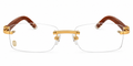 Luxury Rimless Eyeglasses – Silver & Golden Chrome with Premium Wooden Temples