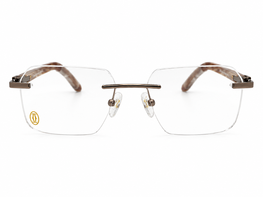 Luxury Rimless Rectangular Eyeglasses – Real Wood Temples | 120201