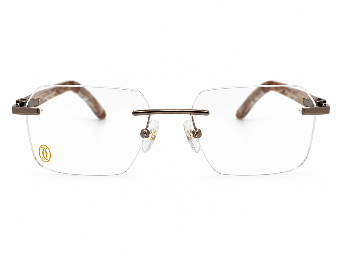 Luxury Rimless Rectangular Eyeglasses – Real Wood Temples | 120201