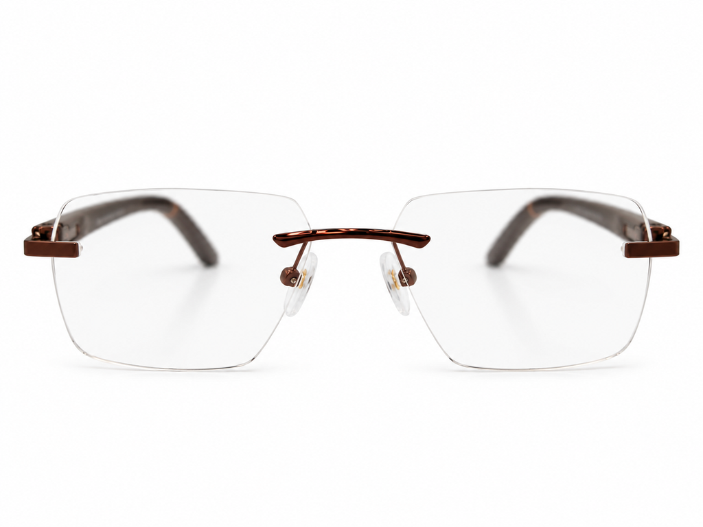 120637J Col.04 Premium Rimless Eyeglasses – Brown | Wood Temples