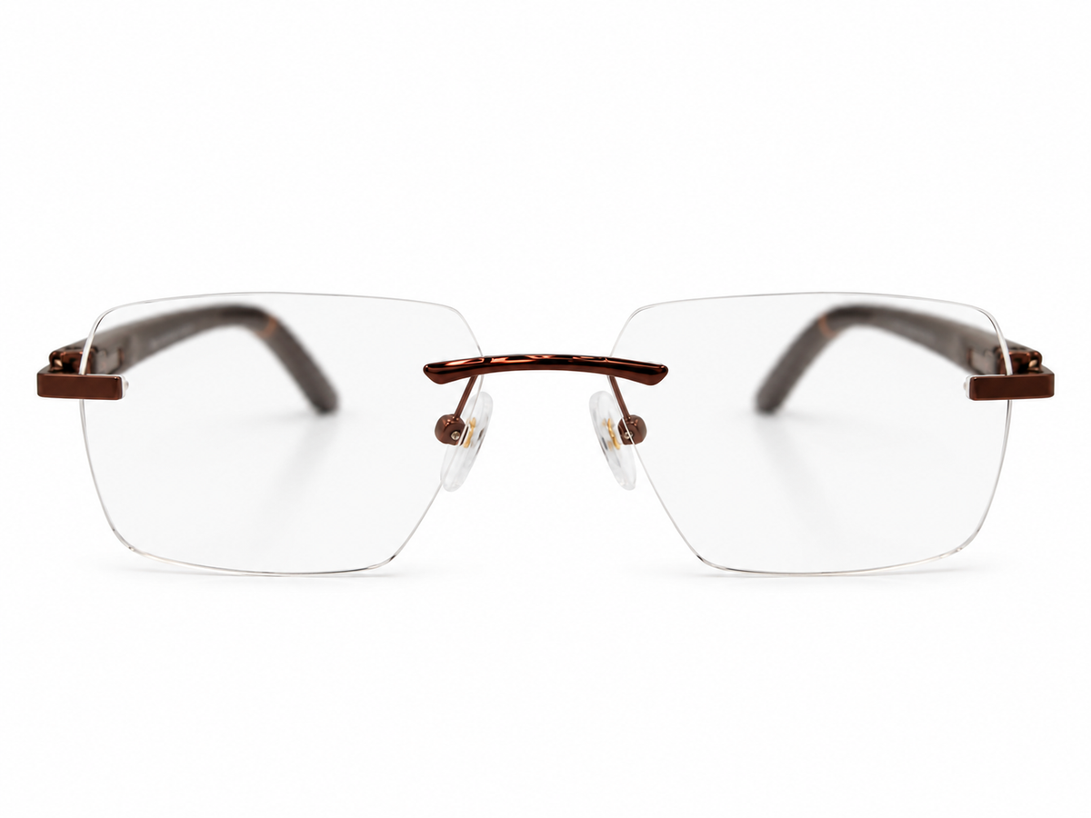 120637J Col.04 Premium Rimless Eyeglasses – Brown | Wood Temples