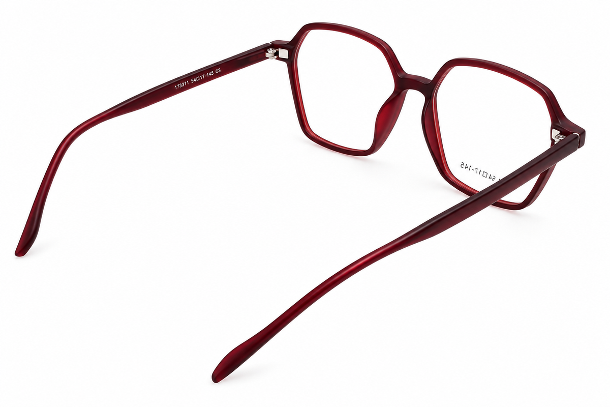 Matte Burgundy Geometric Square Eyeglasses – 172911