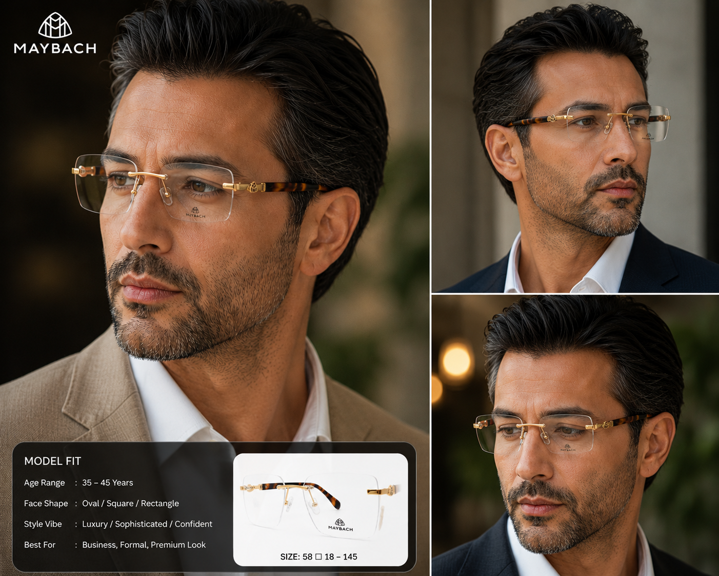 Maybach Rimless Gold Eyeglasses – Premium Luxury Frame
