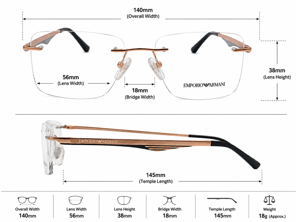 Premium Rimless Golden Optical Frame