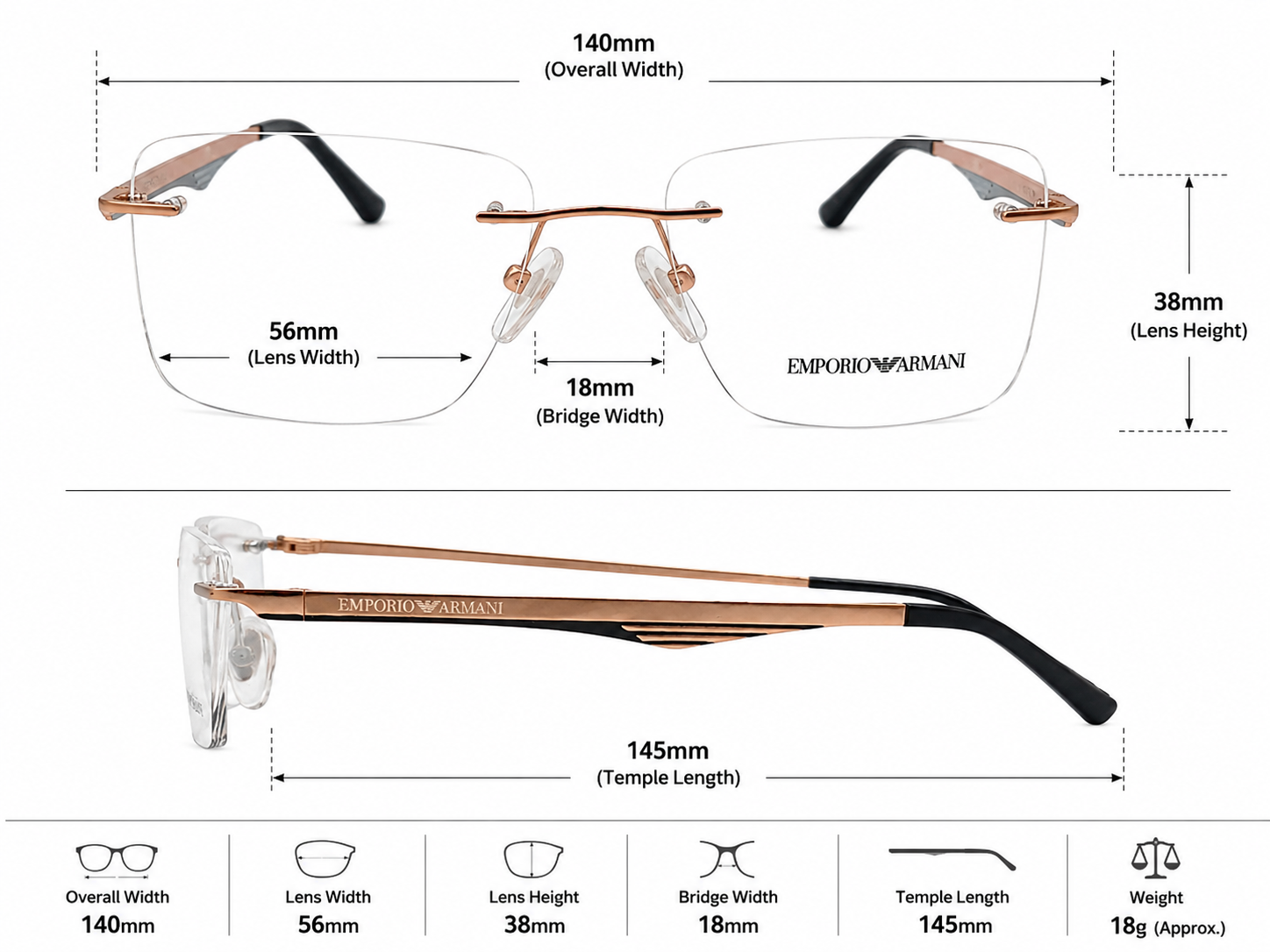 Premium Rimless Golden Optical Frame