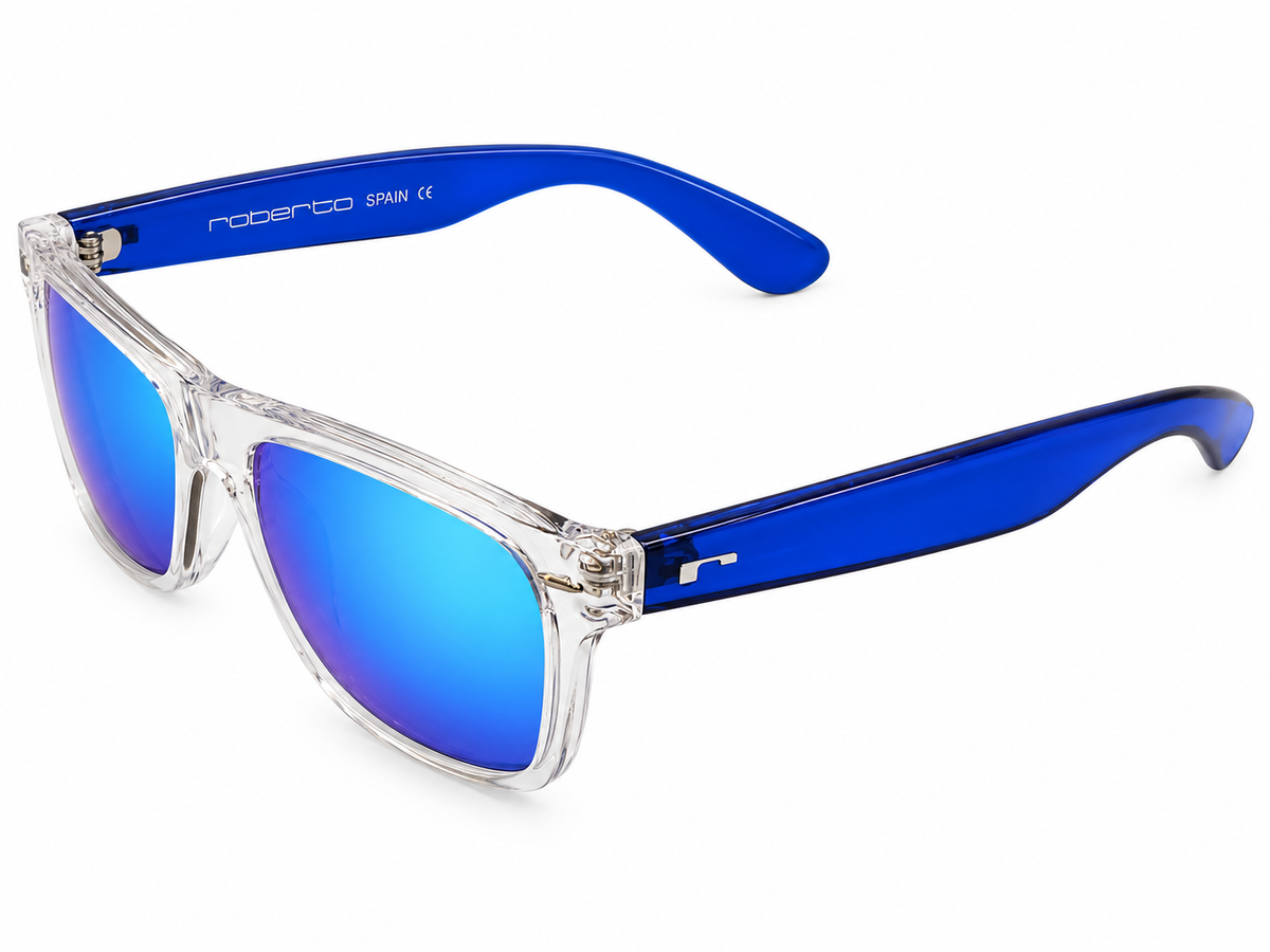 Crystal Clear Blue Mirror Sunglasses – Mercury Square Frame