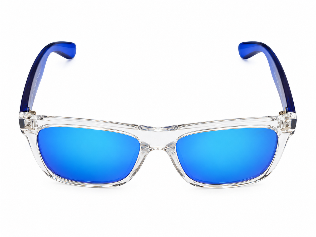 Crystal Clear Blue Mirror Sunglasses – Mercury Square Frame