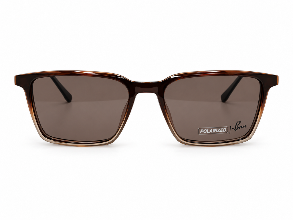 Rectangular Eyeglasses with Polarized Clip-On Sunglass Attachment – 8090