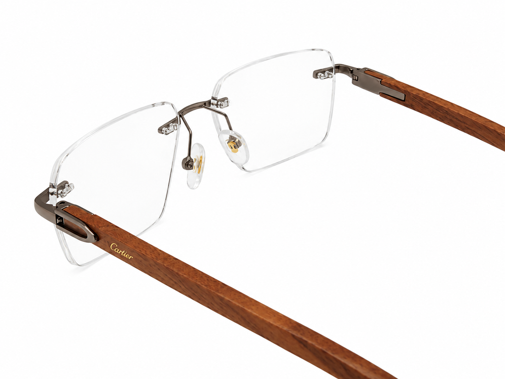 Luxury Rimless Wooden Temple Eyeglasses – Premium Designer Optical Frame
