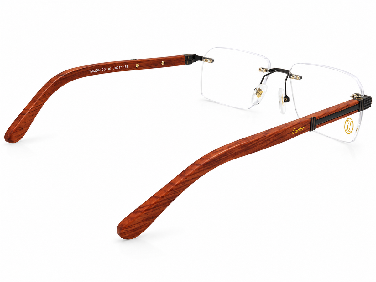 Premium Rimless Wooden Temple Eyeglasses