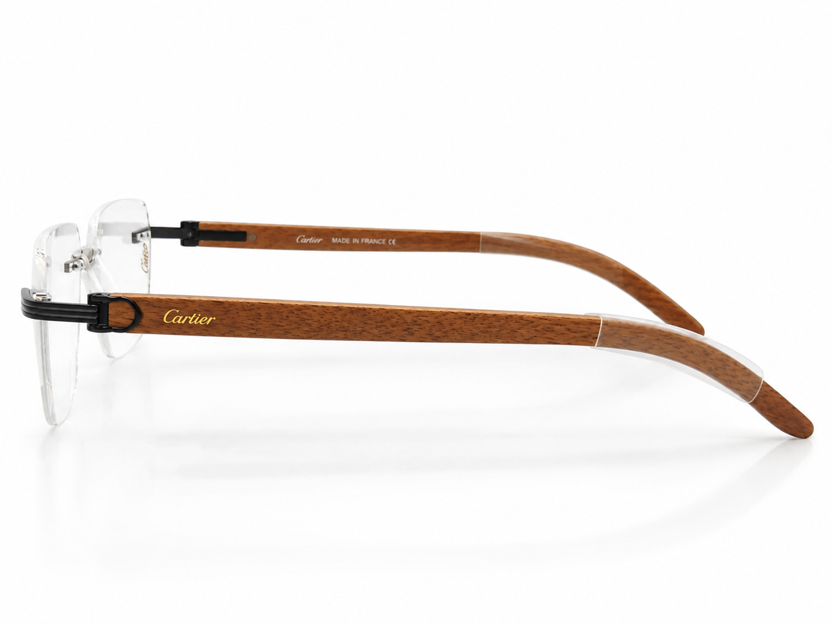 Premium Rimless Wooden Temple Eyeglasses – Fixed Nosepads