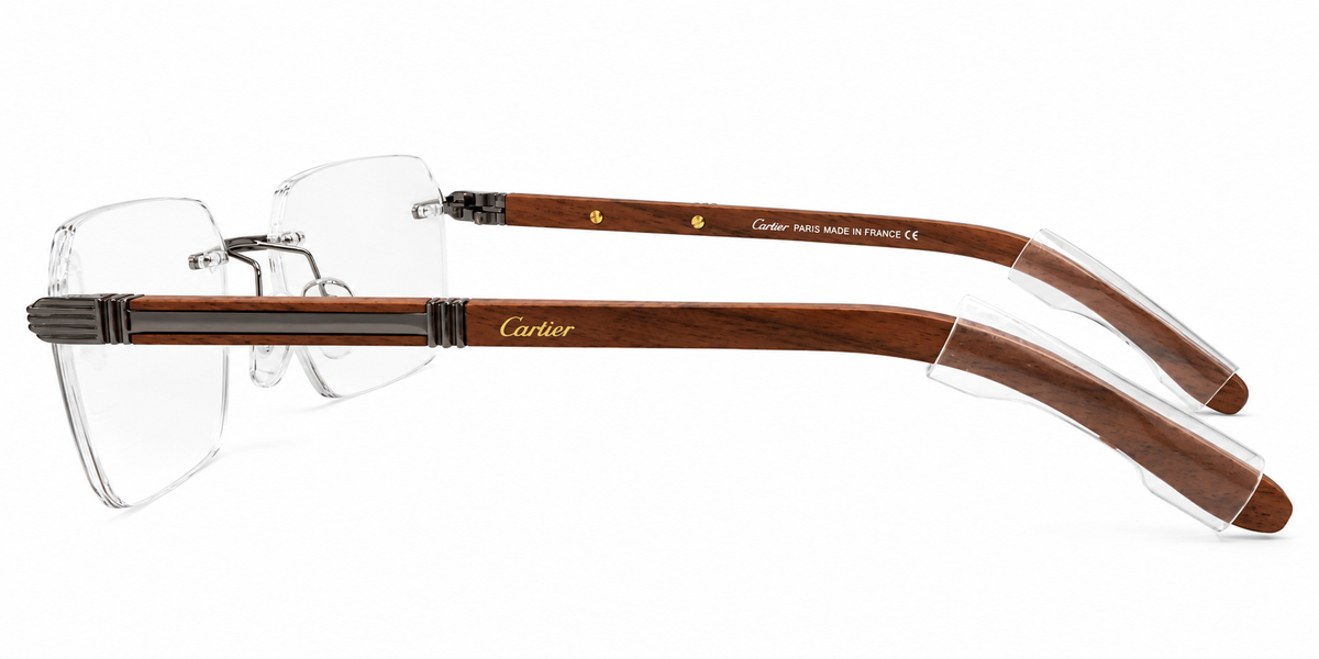 Executive Wooden Temple Rimless Eyeglasses