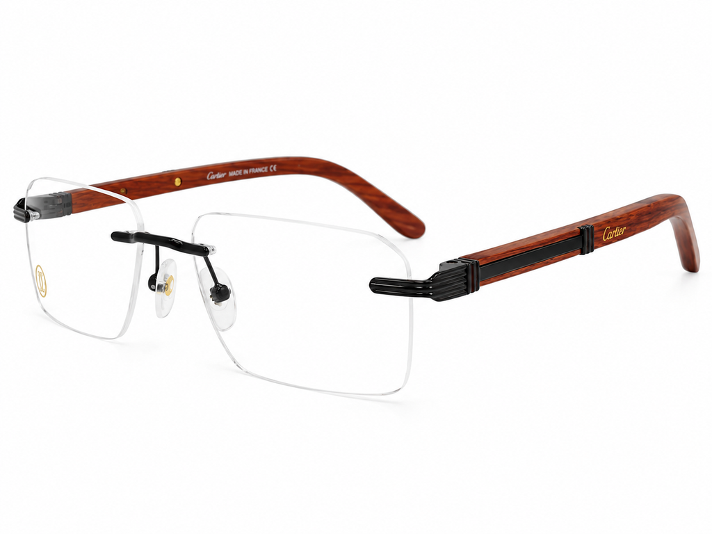 Premium Rimless Wooden Temple Eyeglasses