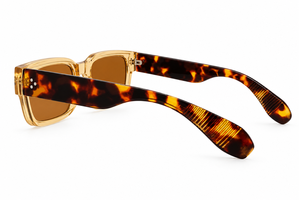 Champagne Crystal & Brown Havana Rectangular Sunglasses