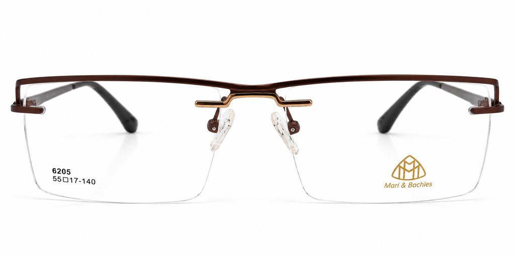 Executive Brown & Gold Semi-Rimless Eyeglasses