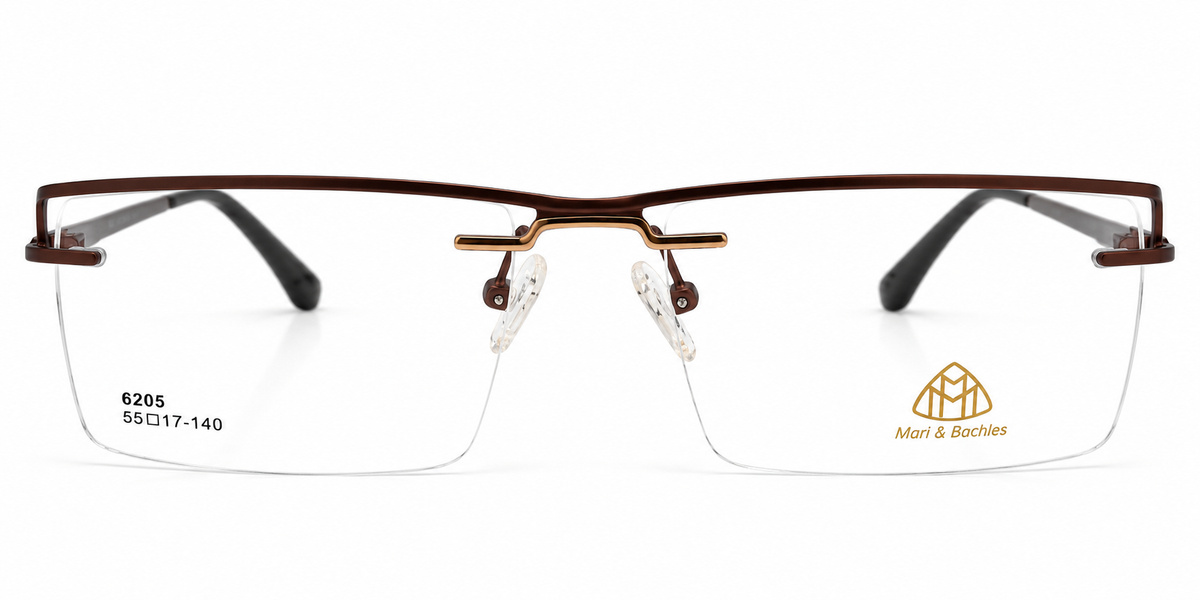 Executive Brown & Gold Semi-Rimless Eyeglasses