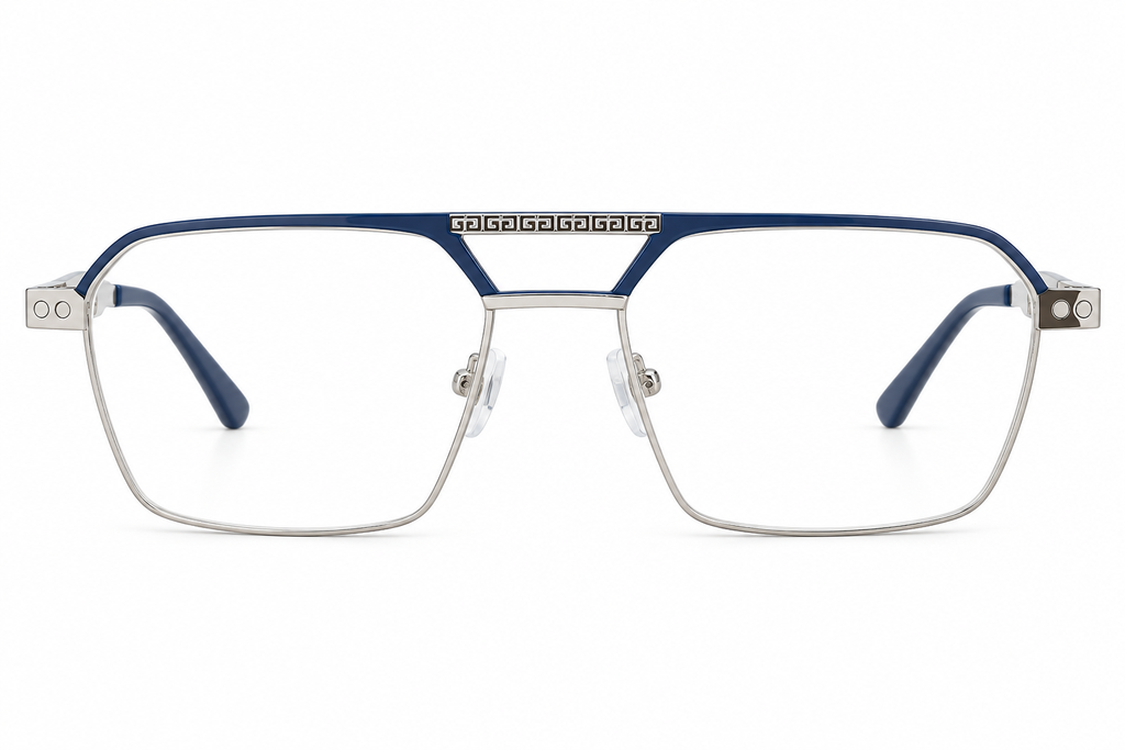 Luxe Double Bridge Rectangular Eyeglasses with Detachable Sunglass Attachment
