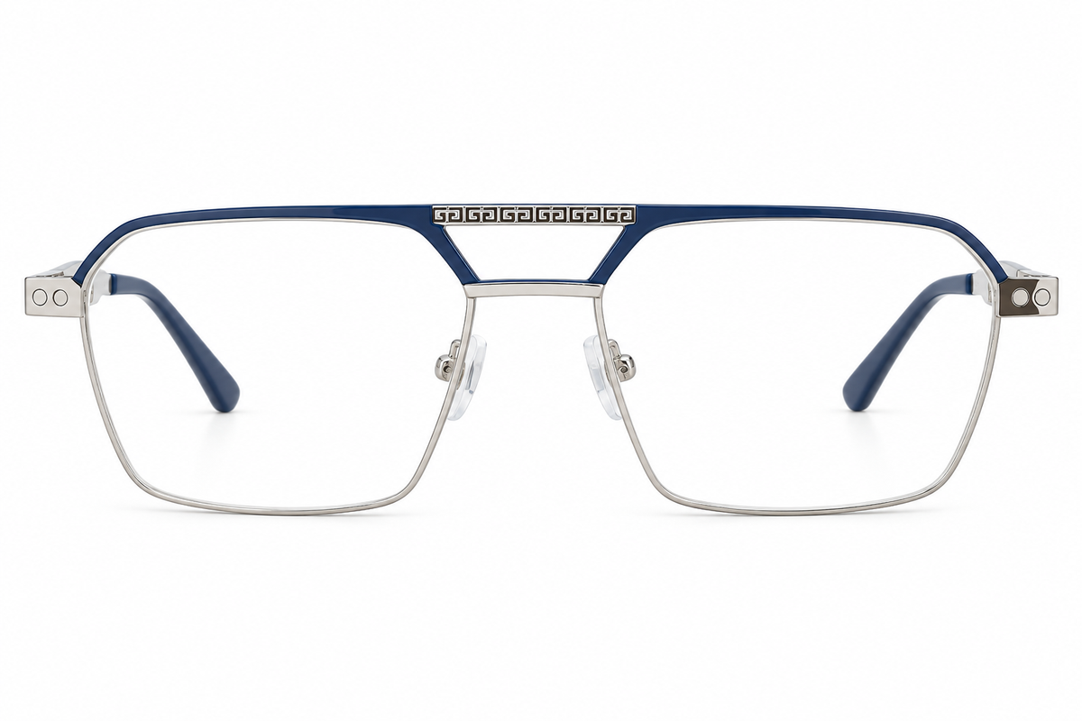 Luxe Double Bridge Rectangular Eyeglasses with Detachable Sunglass Attachment