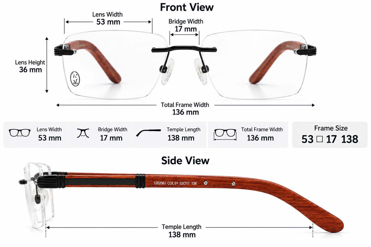 Premium Rimless Wooden Temple Eyeglasses