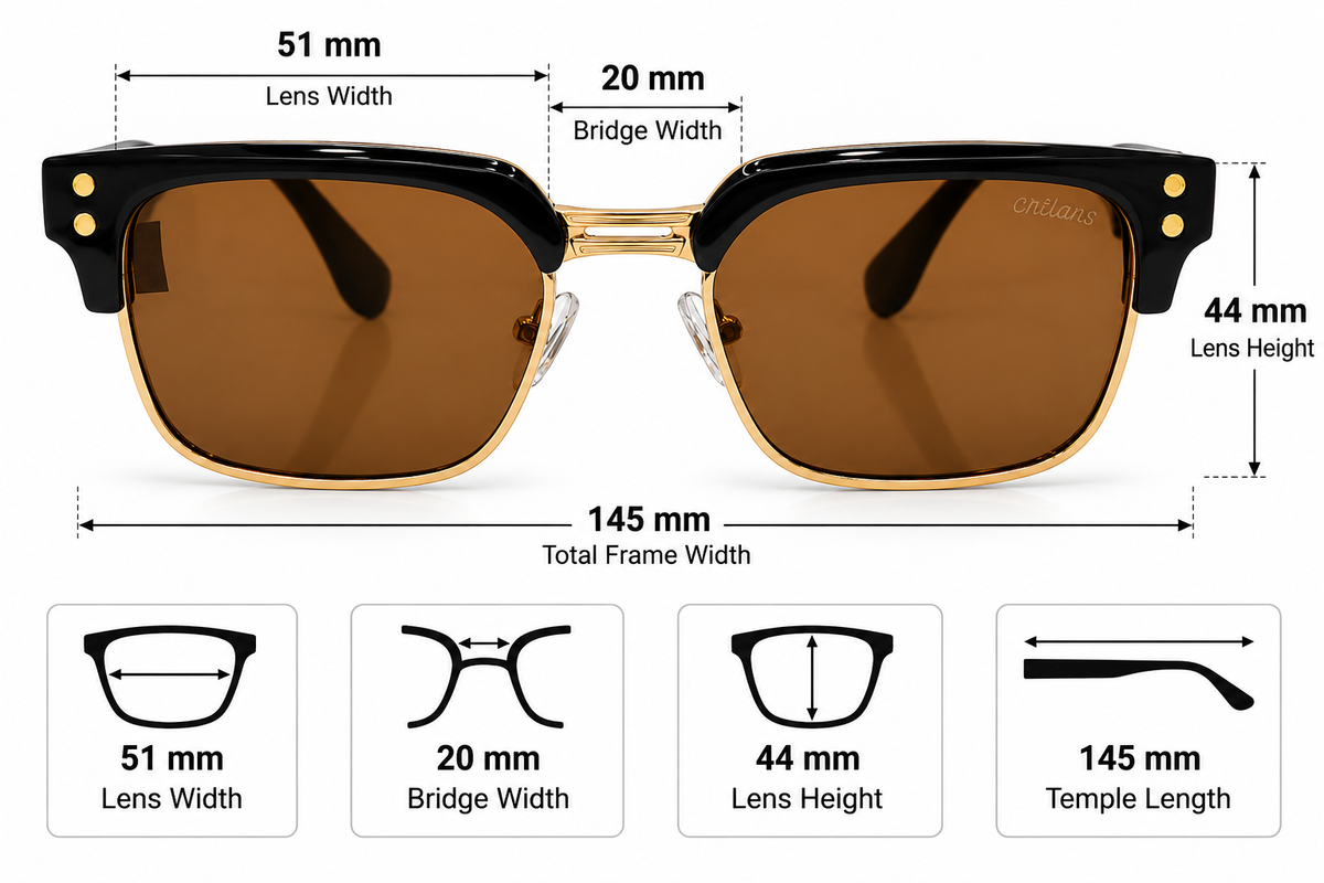 Clubmaster Sunglasses – Black & Gold Frame with Brown Lenses | Premium Unisex Eyewear