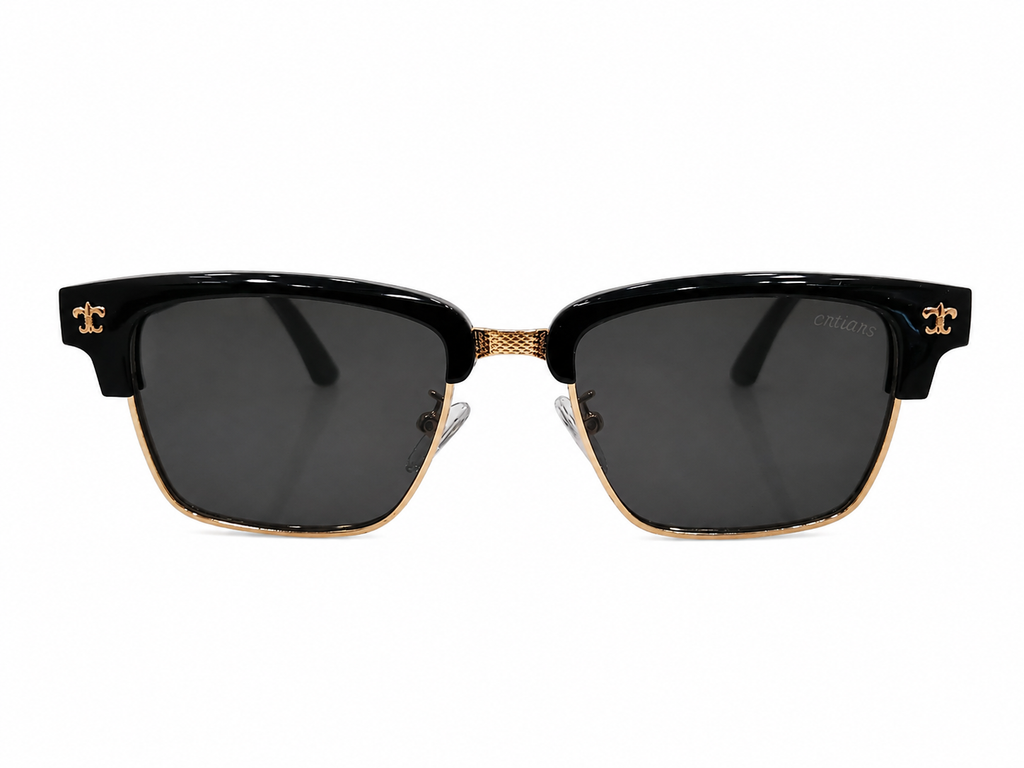 Black & Gold Luxury Square Sunglasses – Premium Metal Detail