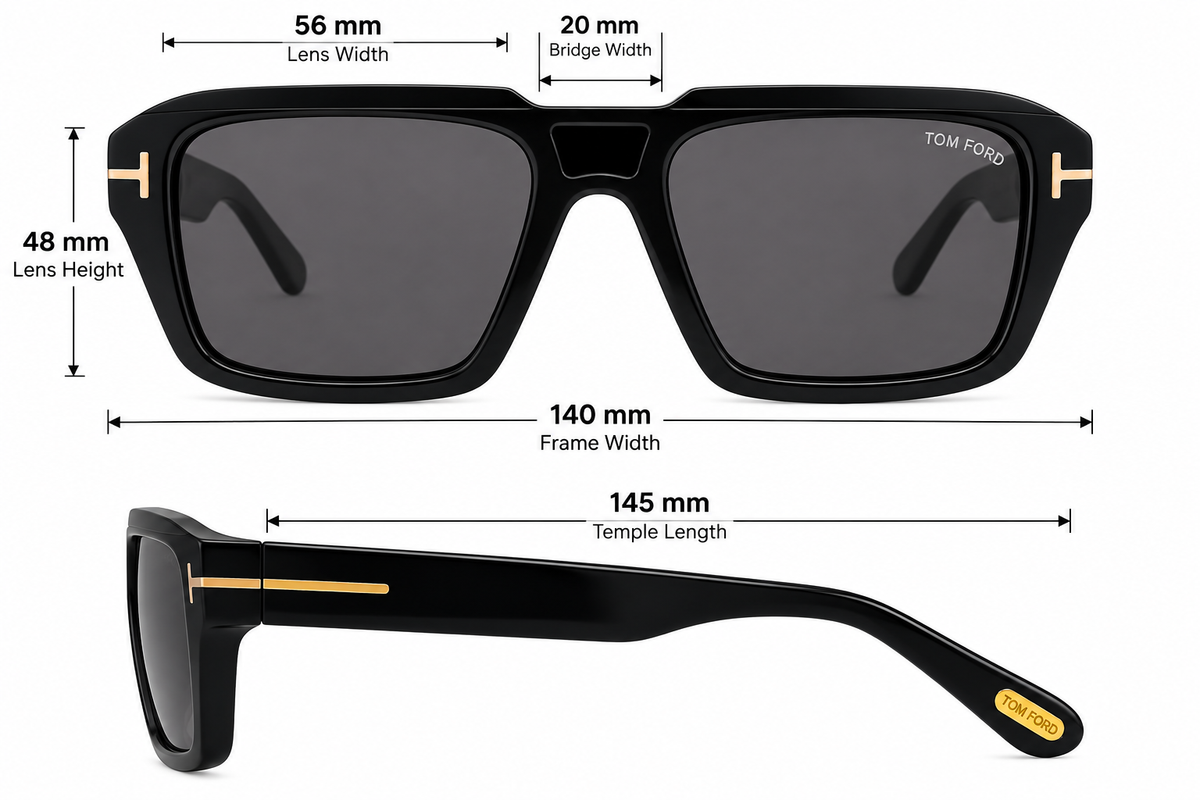 FT1202 01A Redford Oversized Black Square Sunglasses