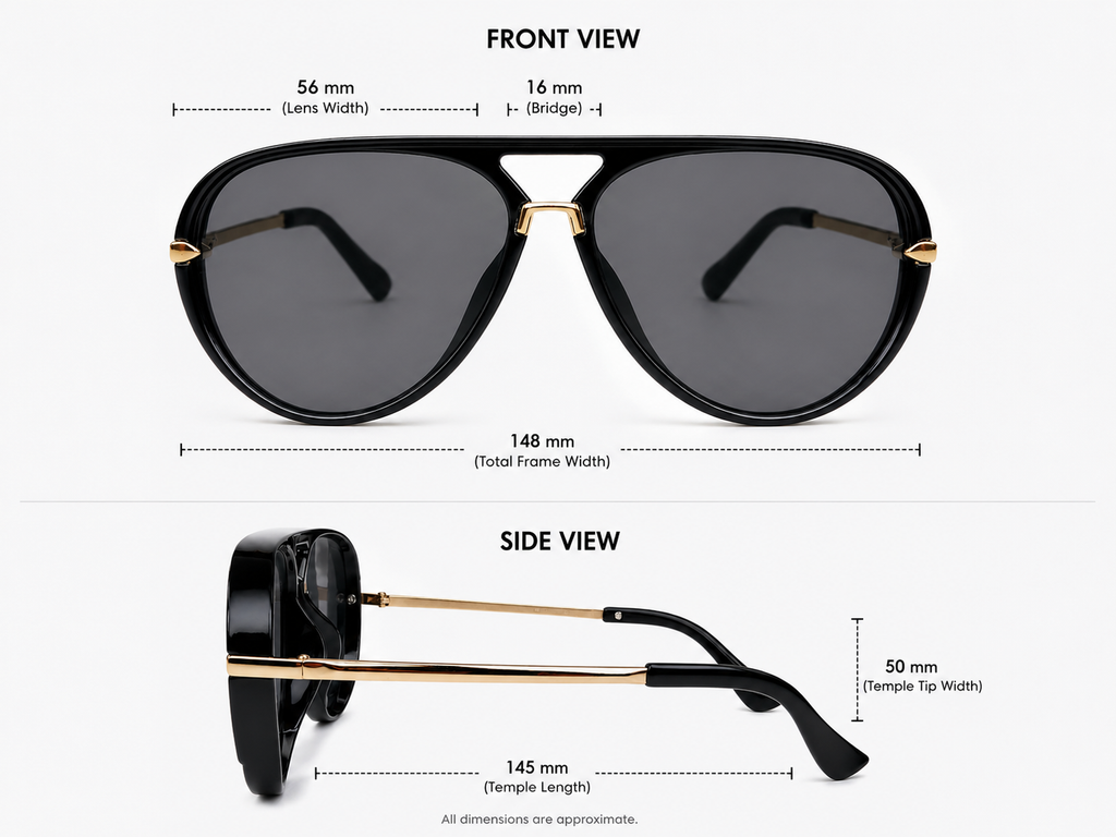 Black Aviator Sunglasses – Gold Accent | Unisex