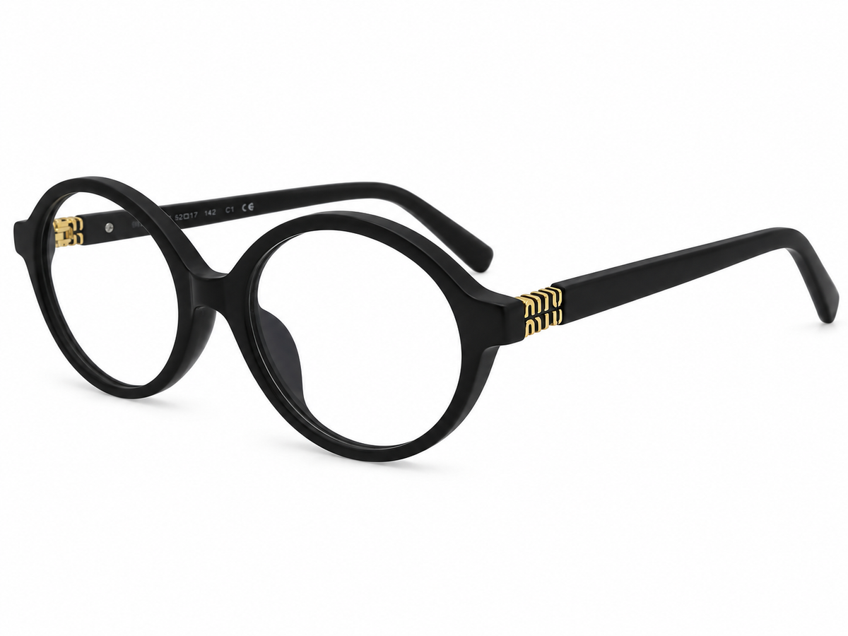 Premium Oval Black Eyeglasses Frame with Gold Detail