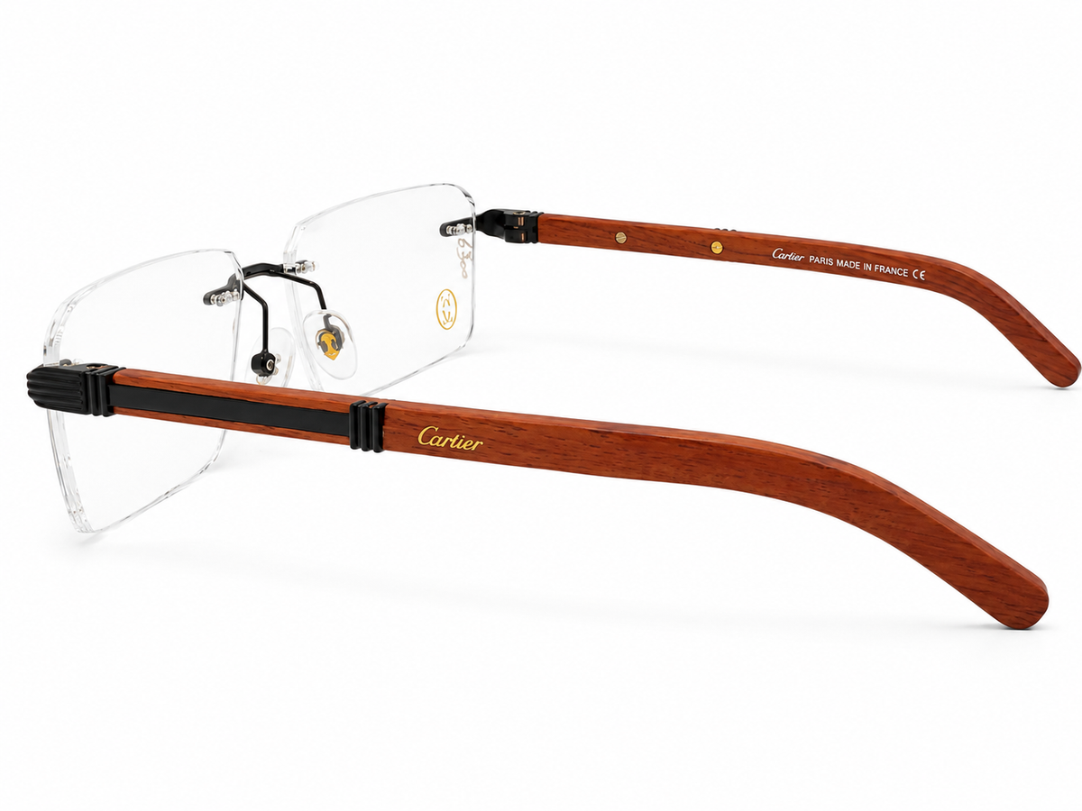 Premium Rimless Wooden Temple Eyeglasses
