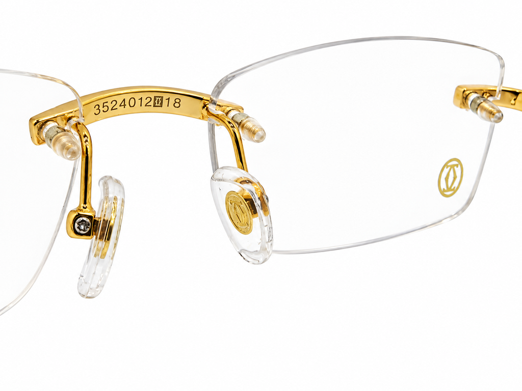 Luxury Rimless Eyeglasses – Silver & Golden Chrome with Premium Wooden Temples