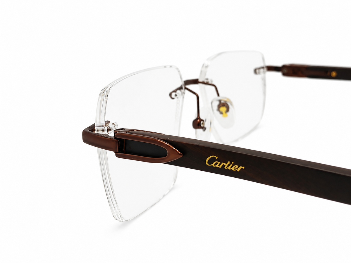 120637J Col.04 Premium Rimless Eyeglasses – Brown | Wood Temples