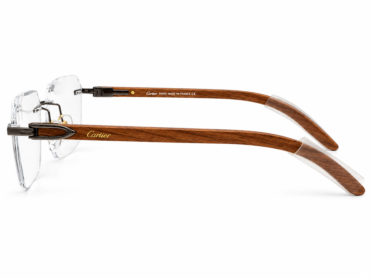 Luxury Rimless Rectangular Eyeglasses – Real Wood Temples | 120201