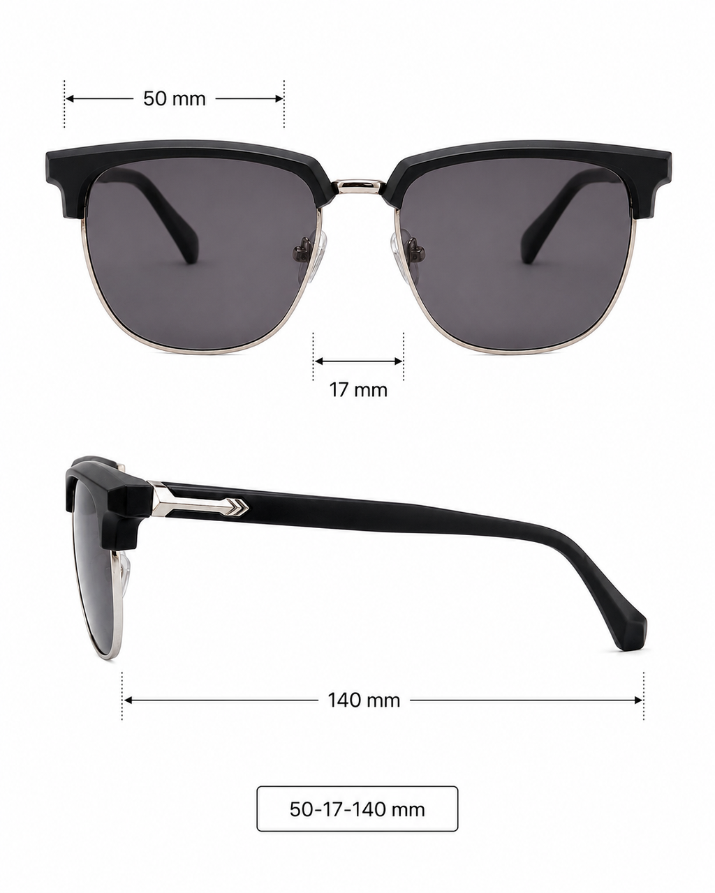 Unisex Bold Clubmaster-Style Browline Sunglasses