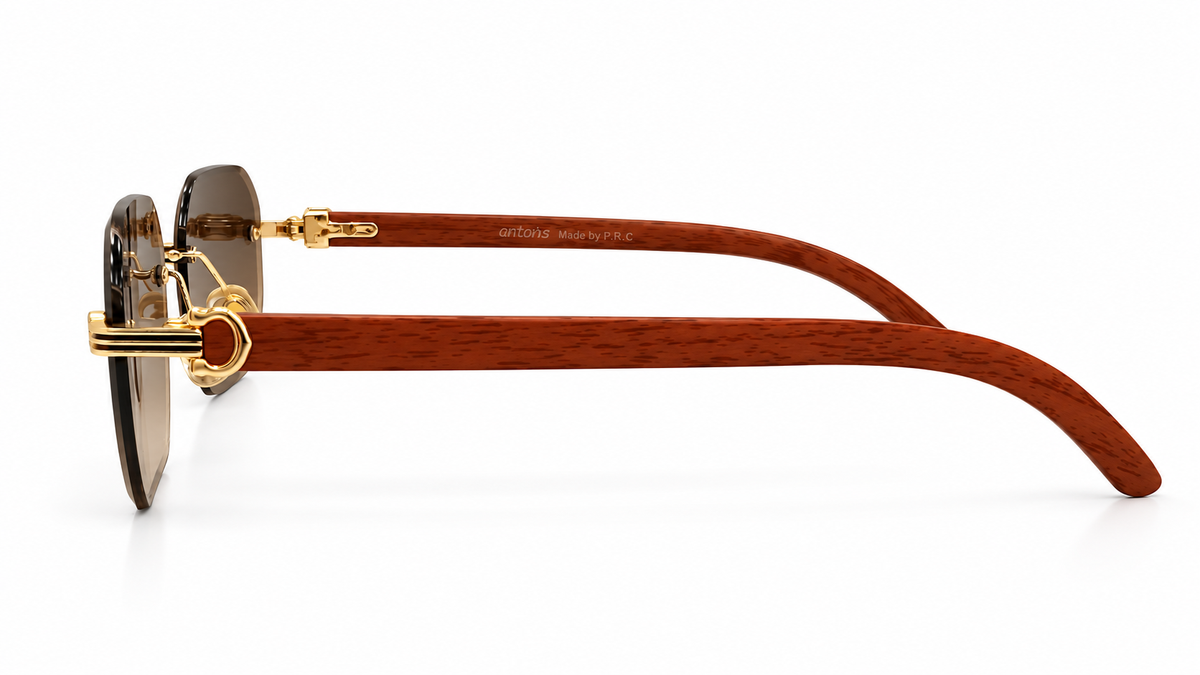 Luxury Rimless Geometric Sunglasses – Wooden Texture