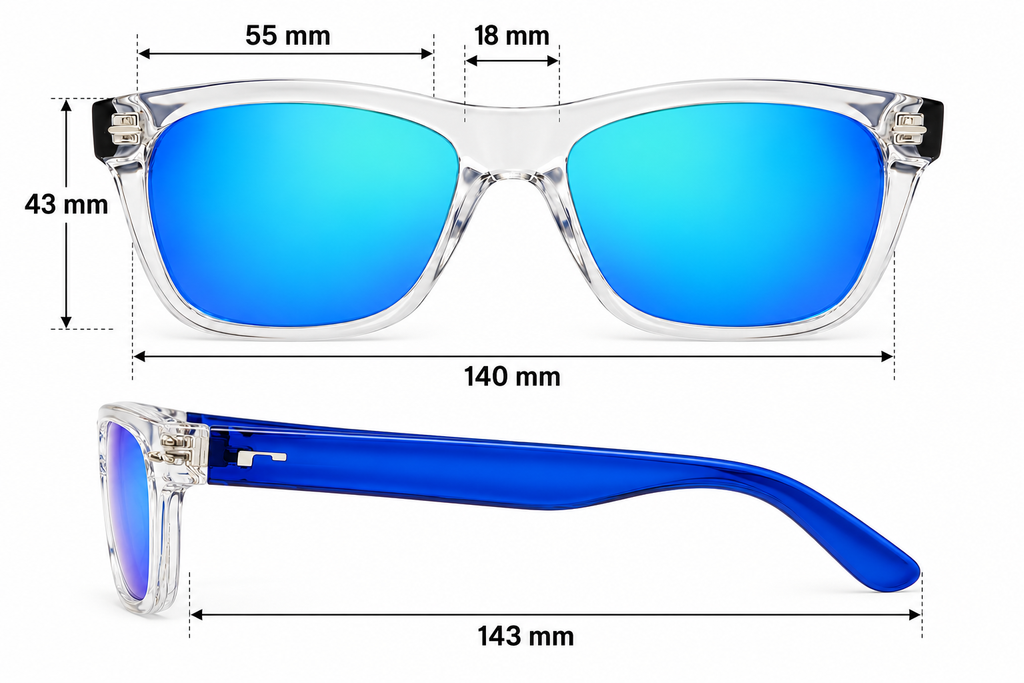 Crystal Clear Blue Mirror Sunglasses – Mercury Square Frame