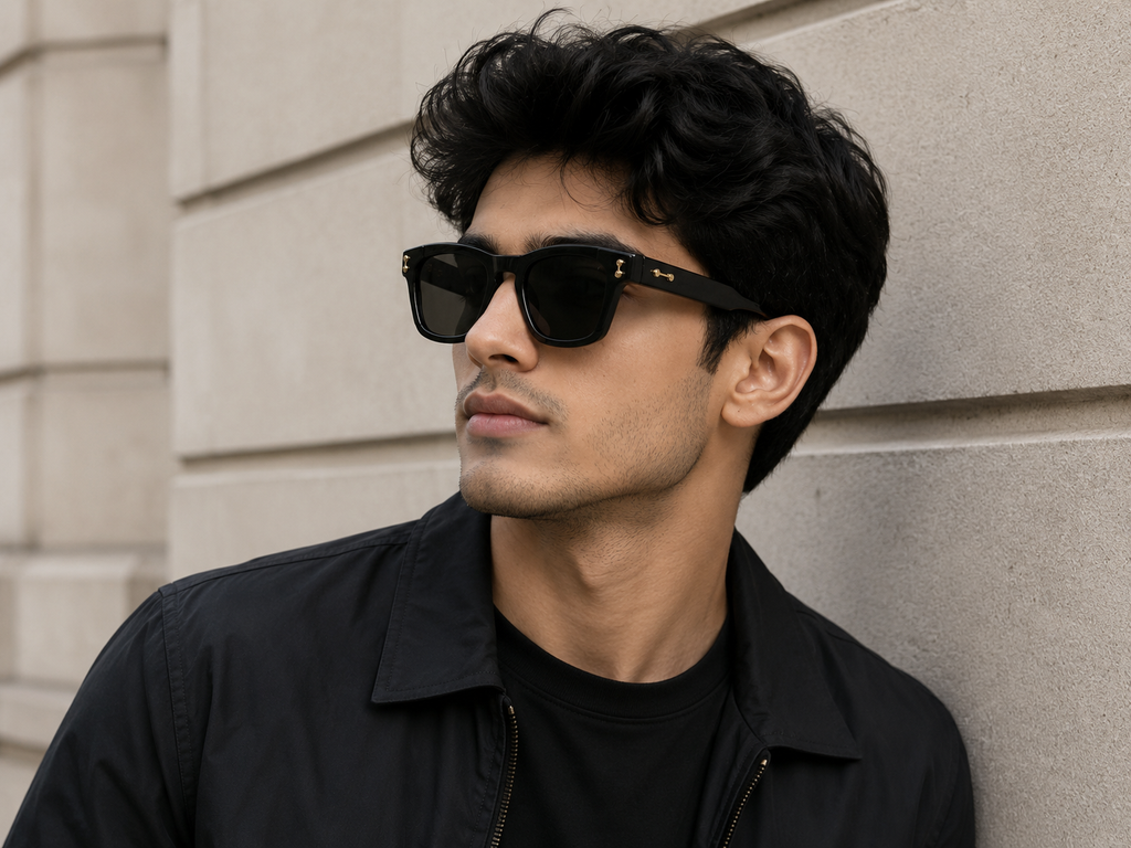 Premium Noir Square Sunglasses – Gold Accent Edition