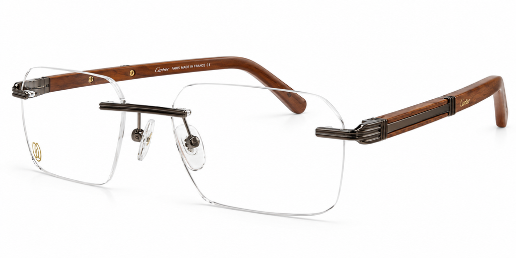 Executive Wooden Temple Rimless Eyeglasses