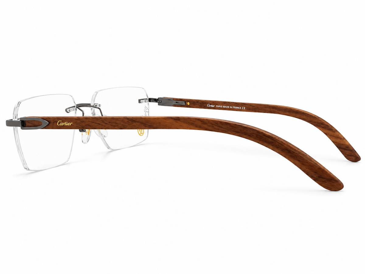 Luxury Rimless Wooden Temple Eyeglasses – Premium Designer Optical Frame