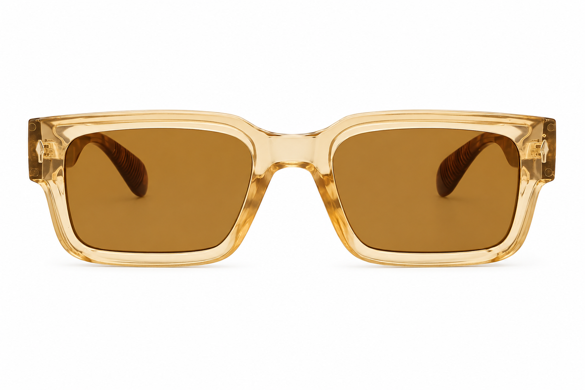 Champagne Crystal & Brown Havana Rectangular Sunglasses
