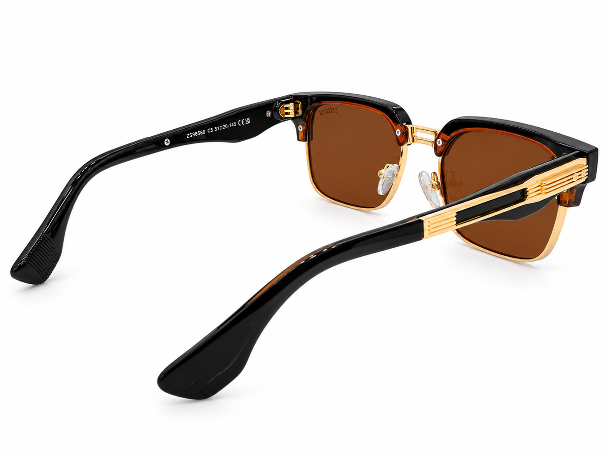 Clubmaster Sunglasses – Black & Gold Frame with Brown Lenses | Premium Unisex Eyewear