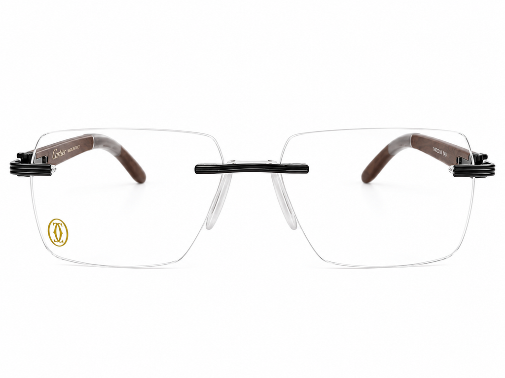 Premium Rimless Wooden Temple Eyeglasses – Fixed Nosepads