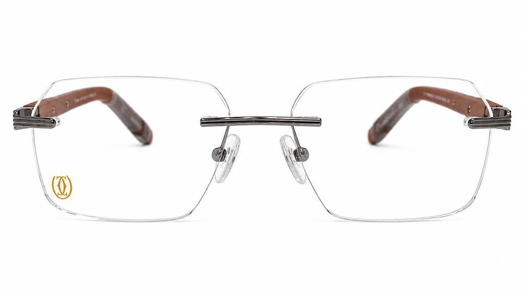 Executive Wooden Temple Rimless Eyeglasses