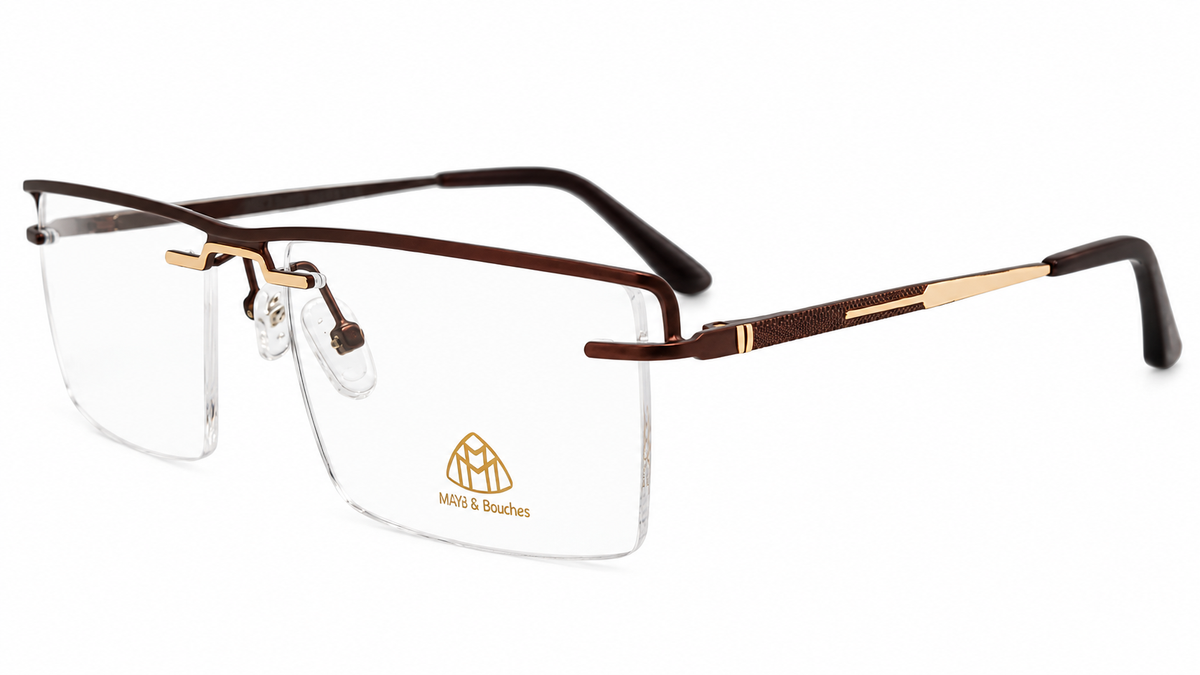 Executive Brown & Gold Semi-Rimless Eyeglasses